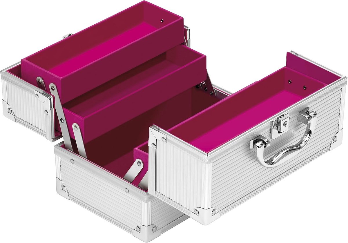 Cosmetica/sieradenkoffer, zilver, per stuk verpakt (1 x 1 stuks)