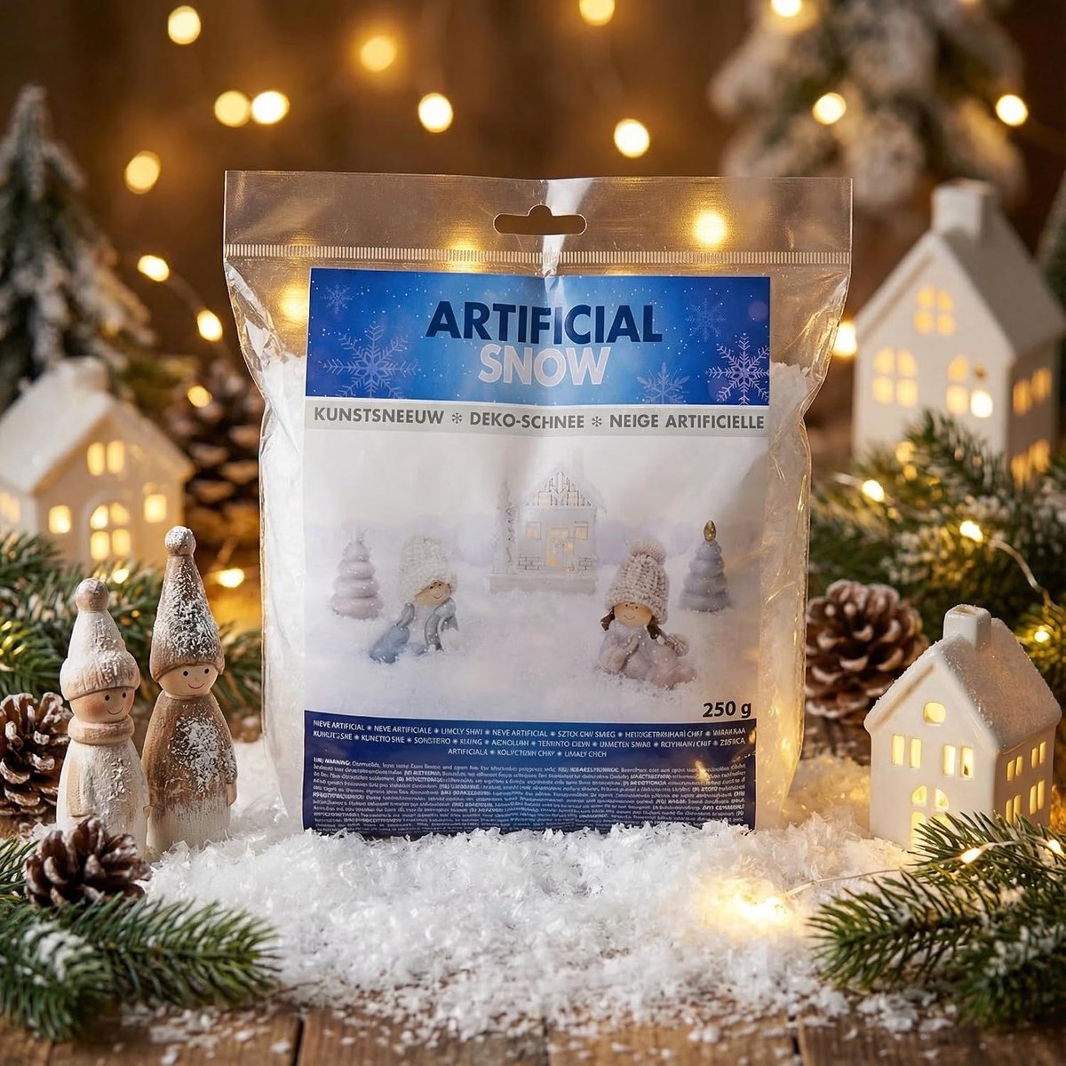 Kunstsneeuw Dekosneeuw Sneeuwwatte Sneeuwdecoratie, Betoverende winterlandschappen, winterscènes, kerstdecoratie, wit, kunstsneeuw, sneeuwlook (poedervormige sneeuw 250g)