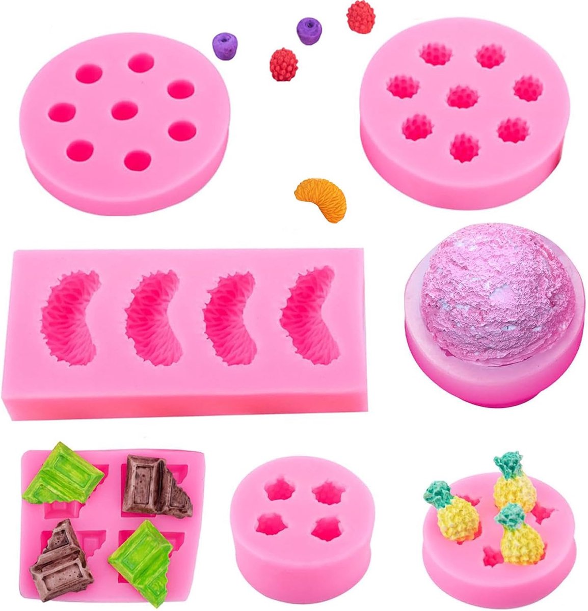 siliconen vorm, fruitvormige geleivormen, 7 stuks vormen voor het maken van kaarsen, fruitvormen, handgemaakte siliconen bloemvormen, voor chocolade, cupcake-toppers