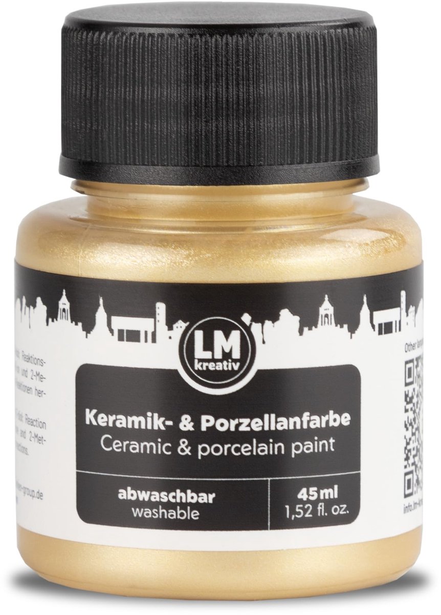 LM-Kreativ Porselein en Glasverf - Dekkende verf - Op Waterbasis - Hittebestendig - Metallic Champagne - 45 ml