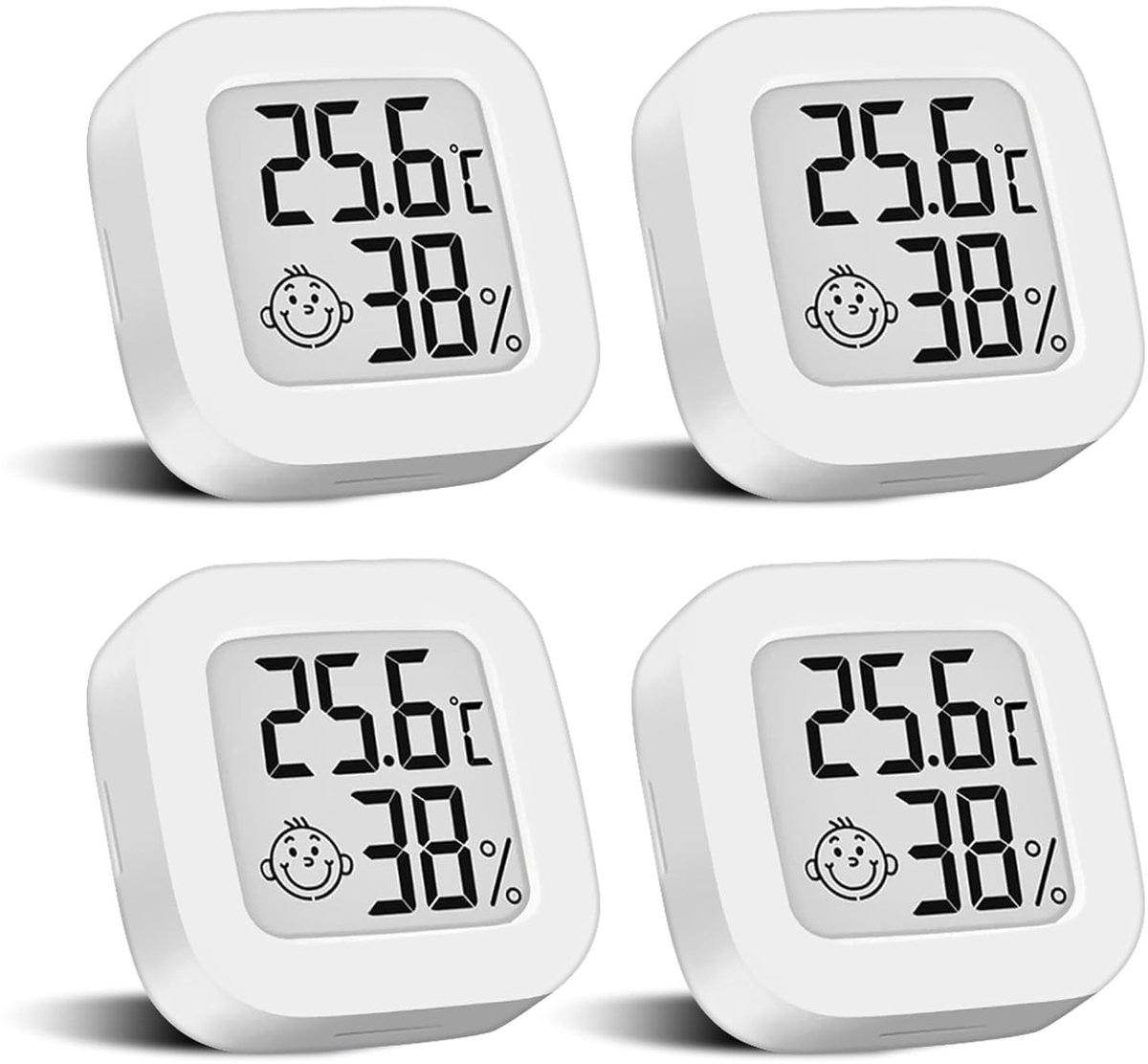4 stuks mini-digitale thermometer met schakelaar, lcd-hygrometer, temperatuur binnen, draadloos, luchtvochtigheidsmeter, zeer nauwkeurige temperatuursensor, display in ℉/℃, voor babykamer, interieur