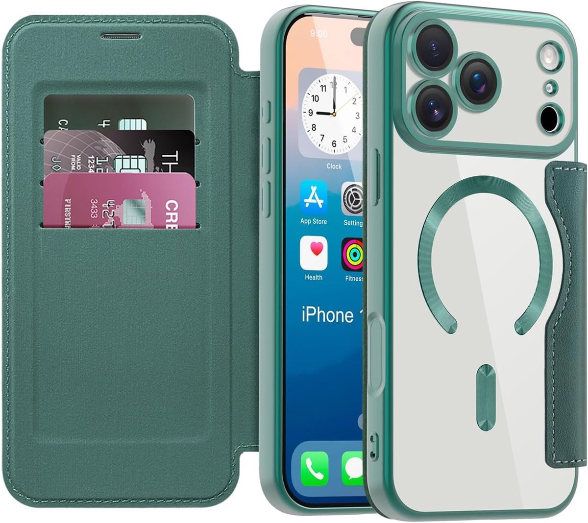 Hoes voor mobiele telefoon voor iPhone 17 Pro Max met kaartenvak, PU-leer, magnetische klaphoes, PU-lederen flip portemonnee met kaartenvak, transparante telefoonhoes voor iPhone 17 Pro Max