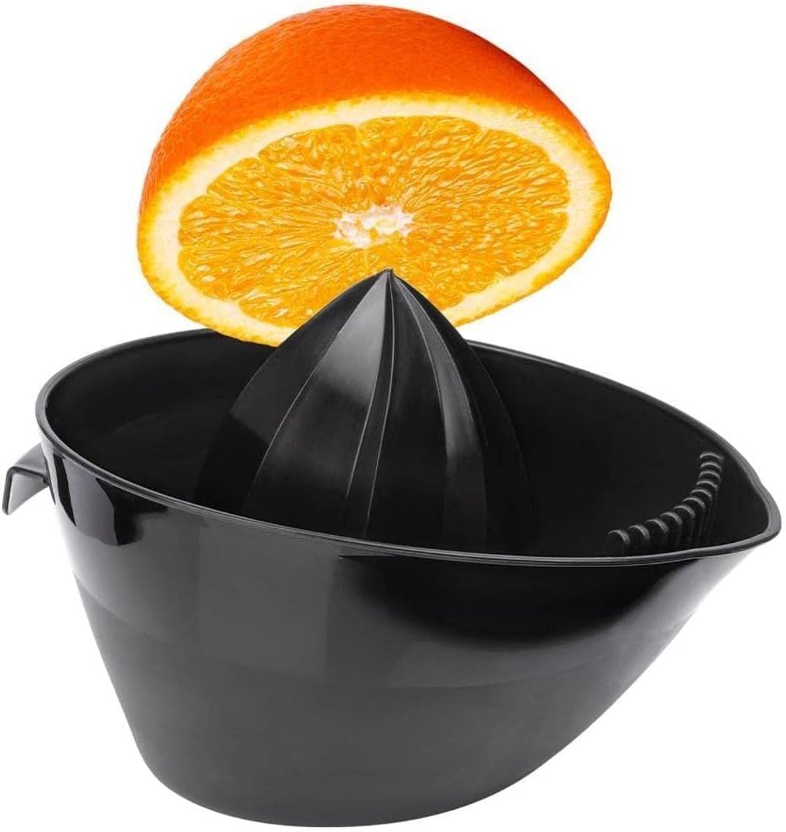 Citruspers citruspers handmatig handbediend voor grote vruchten grapefruits sinaasappels zwart met schenkgreep