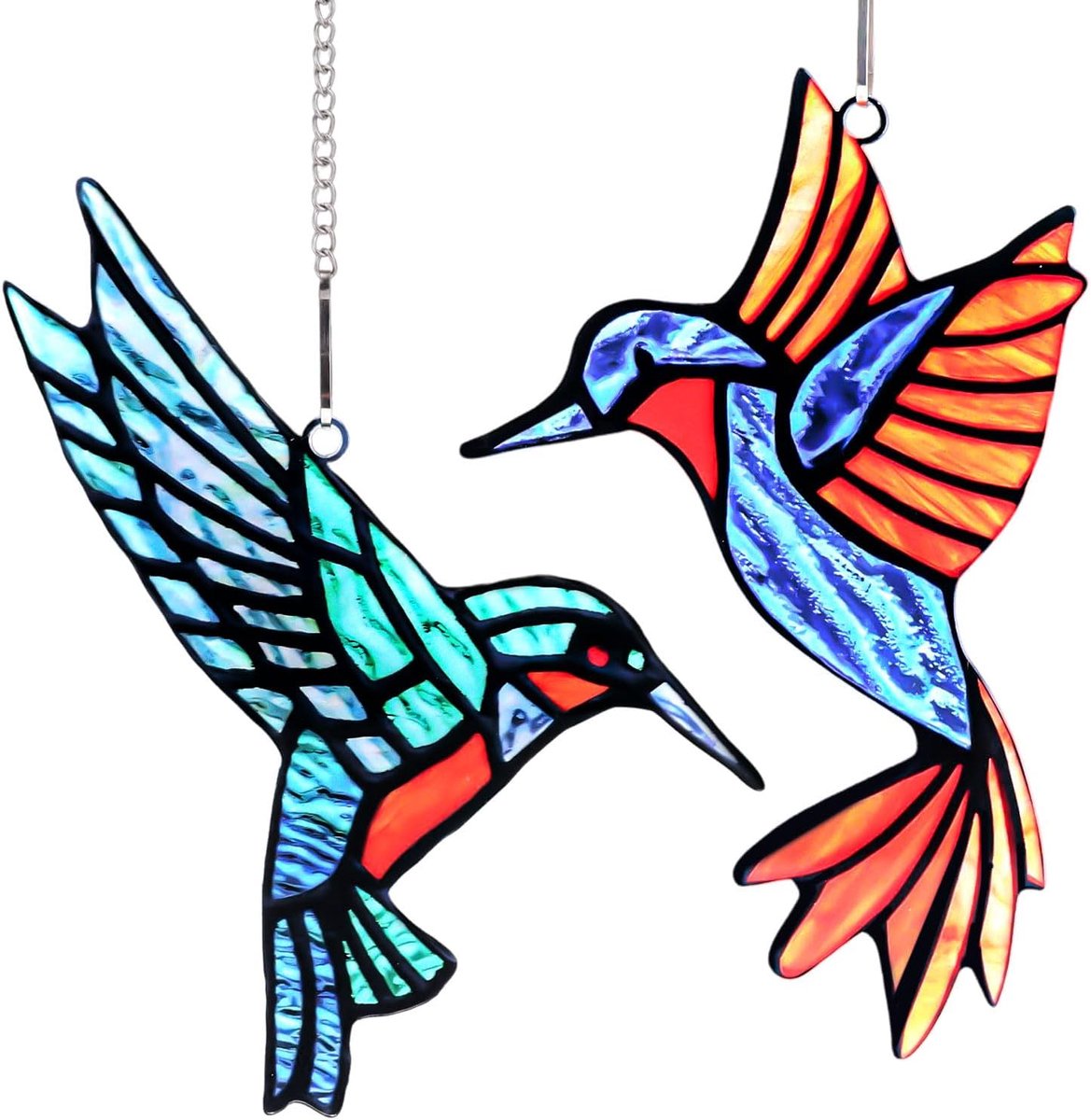 2 Stuks Kolibrie Lichtvanger, Kolibrie Zonnevanger Glas-In-Lood Vogels Zonnevanger Vogels Raamhangers voor Raamdecoratie Vogelliefhebbers