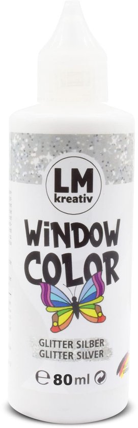 Flesje LM Kreativ raamverf, zilver glitter, 80ml.
