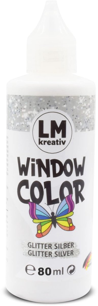 LM-Kreativ Window Color - raamverf - 80 ml - zilver glitter - op waterbasis en afpelbaar