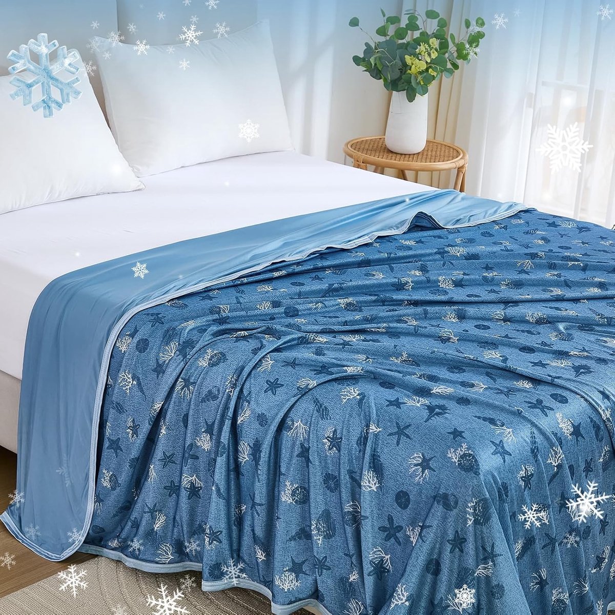 WONGS BEDDING Arc-Chill Q-Max Verkoelende deken, 2-in-1, dubbelzijdig, licht, zomerdeken, marine-stijl, zelfkoelende deken, 200 x 220 cm, koeldeken voor mensen voor reizen, bank, kantoor, bedden,