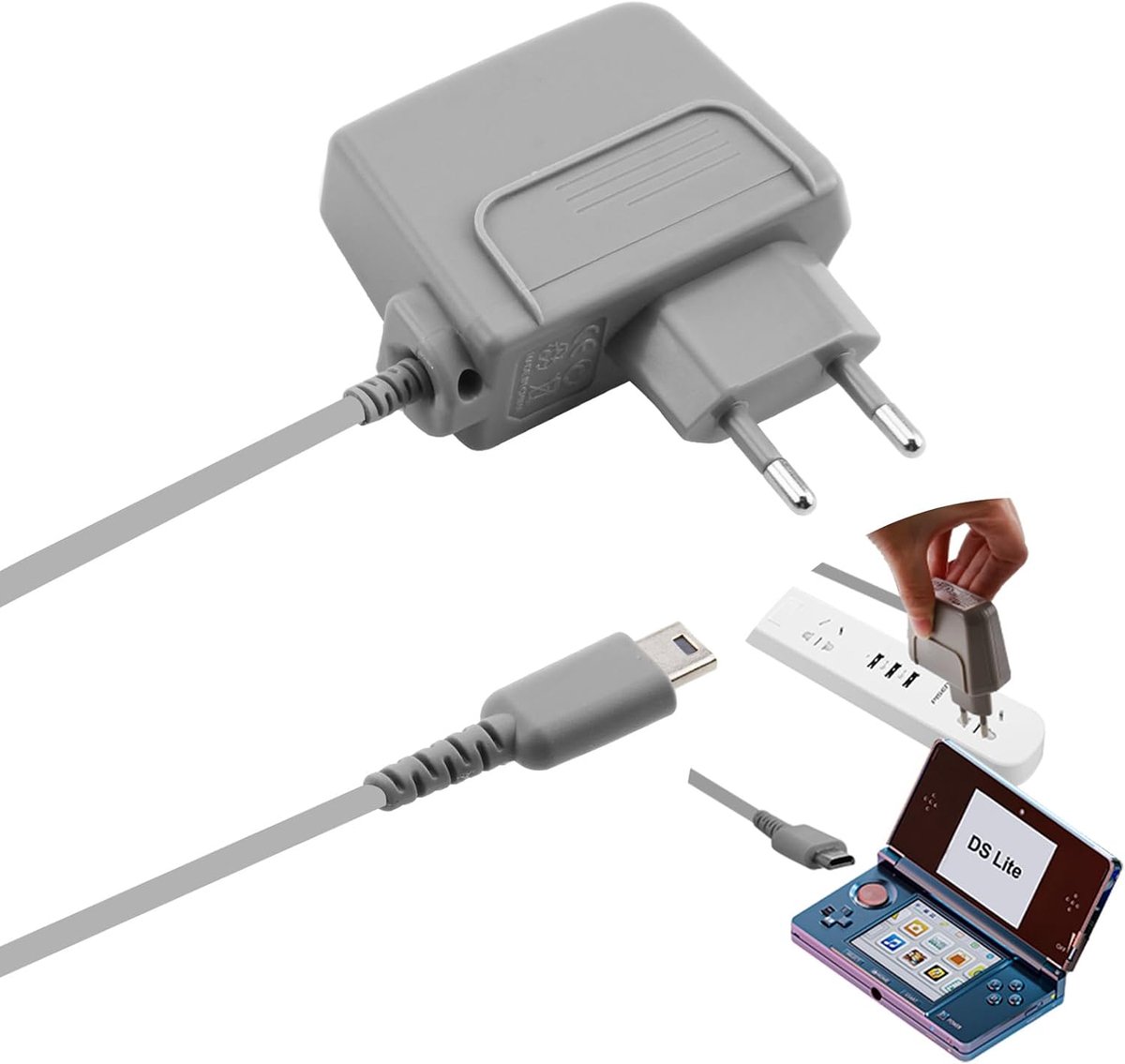 Oplader voor for Nintendo DS Lite, netadapter, oplader voor DS, 100-250 V, 50-60 Hz, 5,2 V, oplader, poweradapter, draagbaar, voor gameconsole, 1,1 m