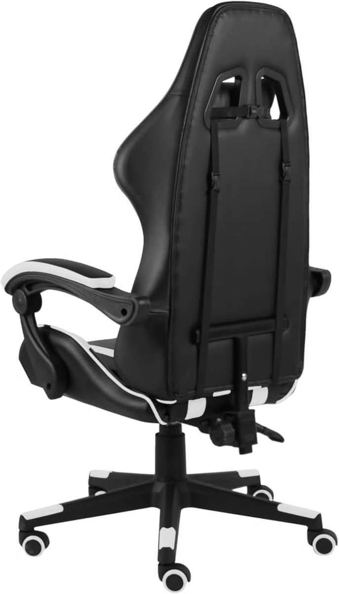 Gamingstoel Kunstleer - Race Stoel - Comfortabel Gamen - Volledig Achterover Leunend - 5 Wielen - Zwart Wit — afbeelding 5