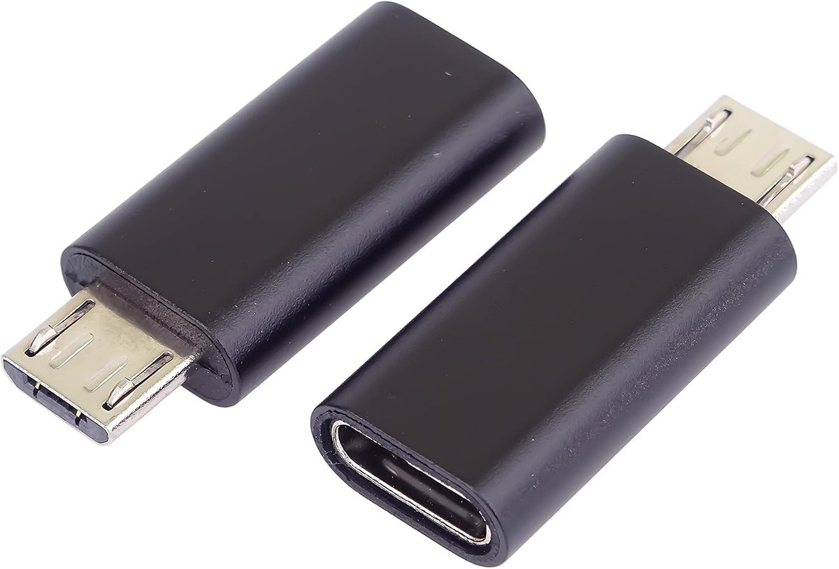 USB-C naar Micro-USB-adapter, USB-C/bus naar USB 2.0 micro-B/stekker, kleur zwart