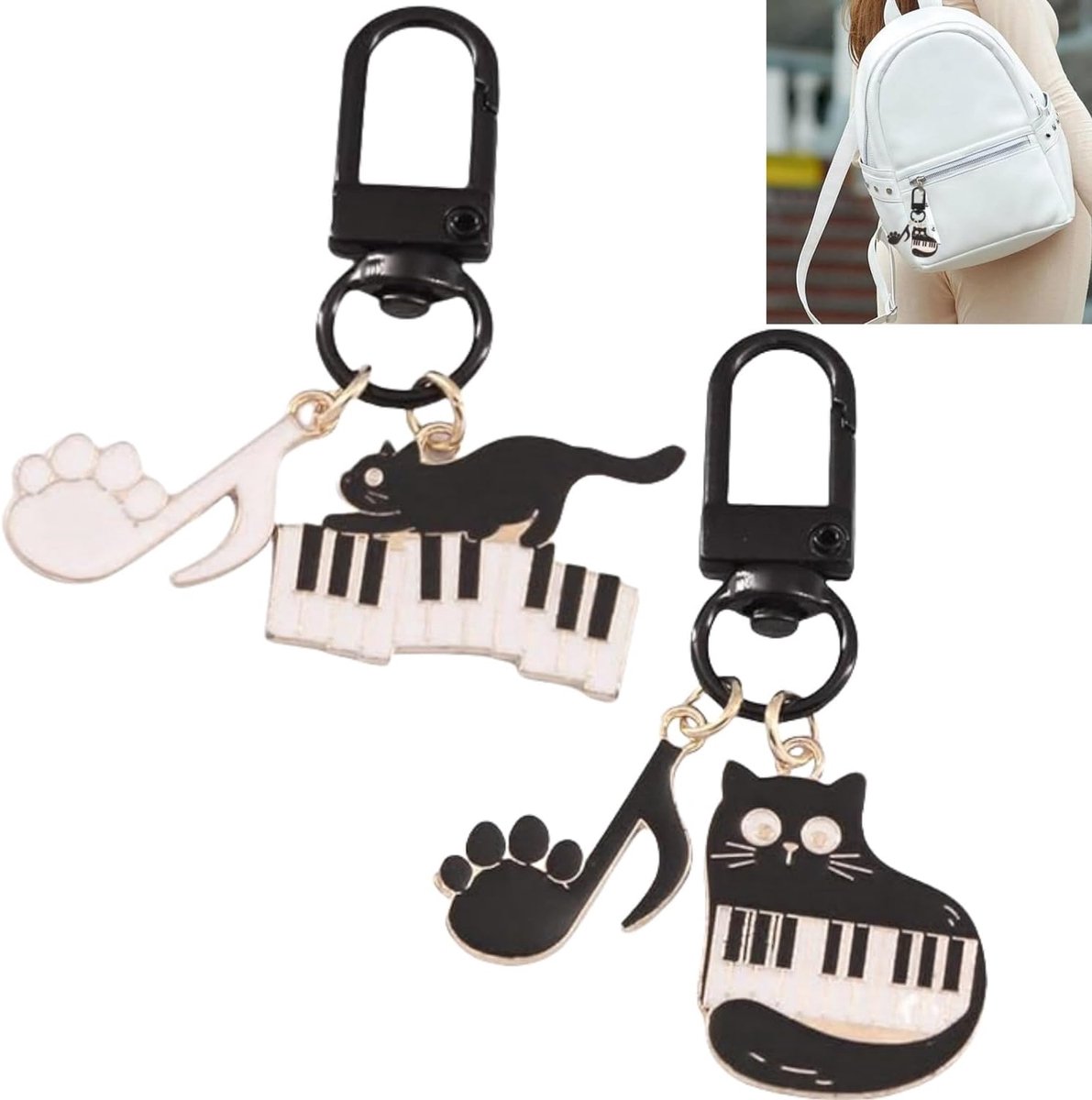 Sleutelhanger met kattenhanger, 2 stuks, sleutelhanger voor piano, kat, decoratie, cadeau, voor tassen, geschenken, feest, accessoires
