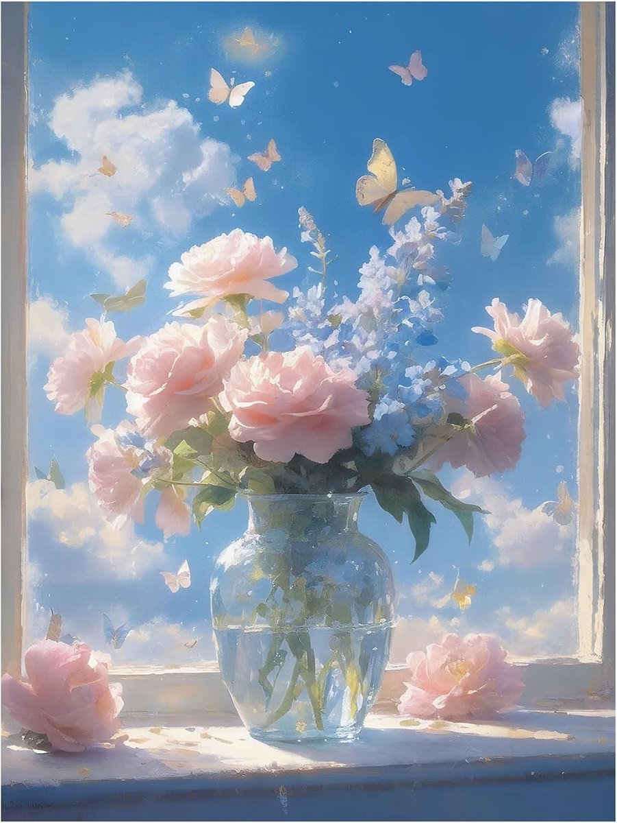 cukol cukol Kruissteekset, volledig bedrukte stof, 36 x 46 cm, borduurset voor beginners, doe-het-zelf huisdecoratie, bloemenpatroon, 11 karaat, kruissteek, cadeau