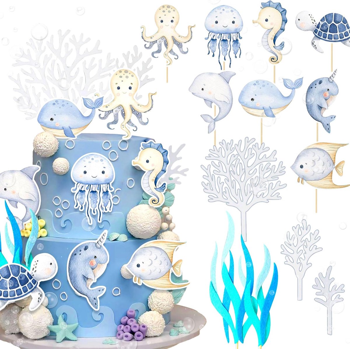 oceanische dier taarttopper onder de zee feest babyborrel verjaardagsfeestje taart decoratie