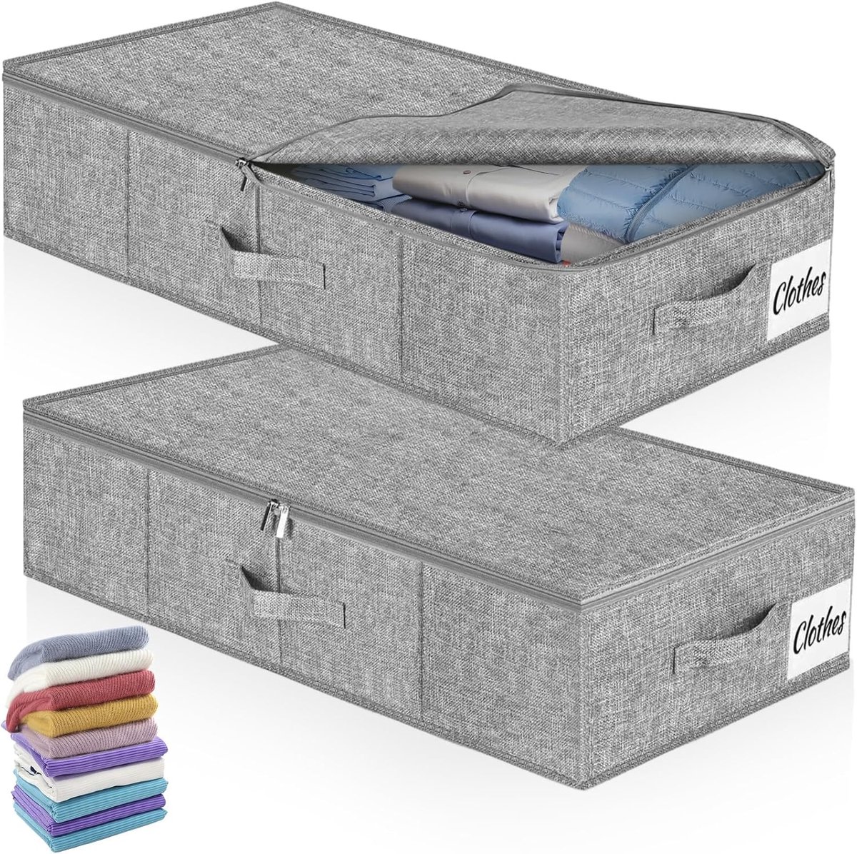 Opbergdoos voor onder het bed, 2 stuks opvouwbare opbergbox voor onder bed, 33,46 × 15,75 × 4,72 inch met 3 handgrepen en dubbele rits, kan kleding lakens dekens opbergen