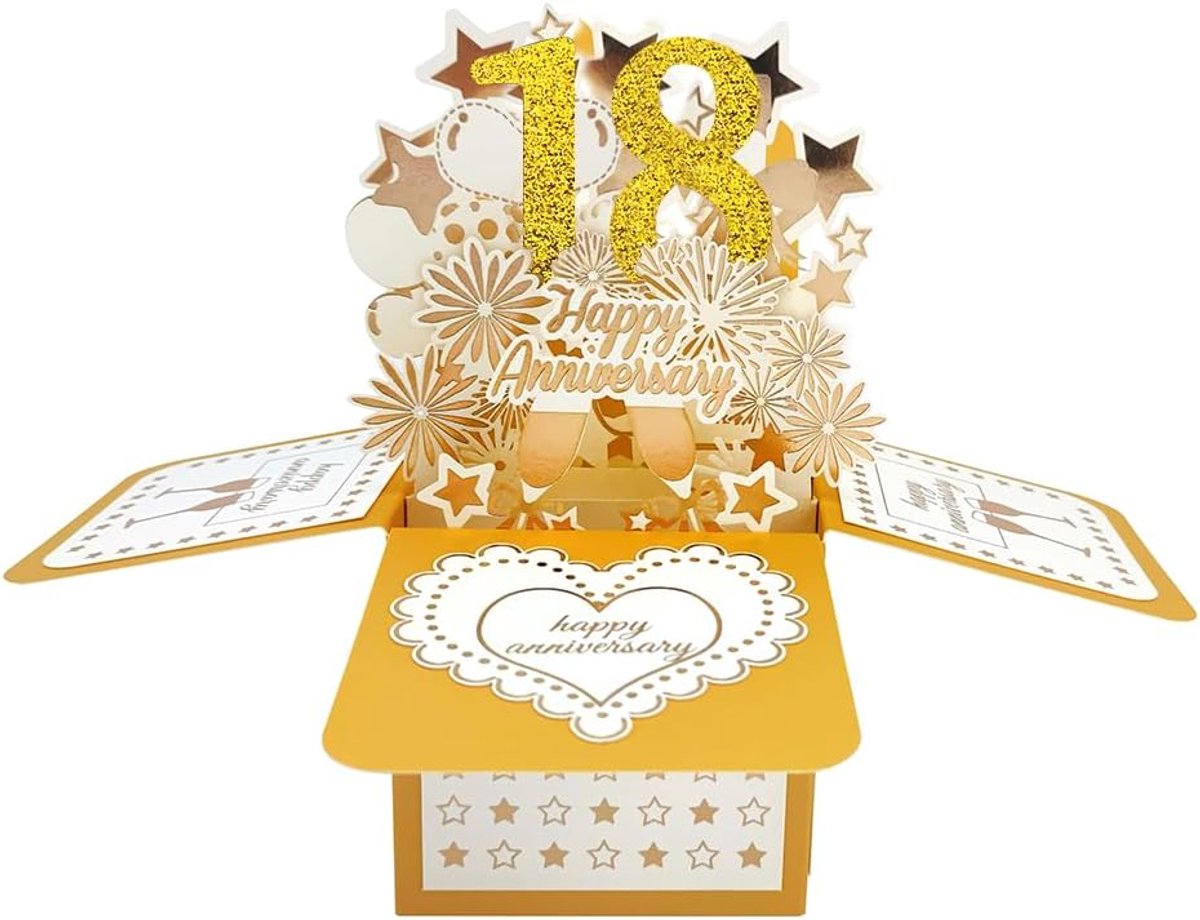 18-jarig huwelijksjubileum pop-upwenskaart voor hem, groot 3D 18-jarig samen-cadeau voor echtgenote, beste tien jaar getrouwd cadeau-idee voor hem en je koppels
