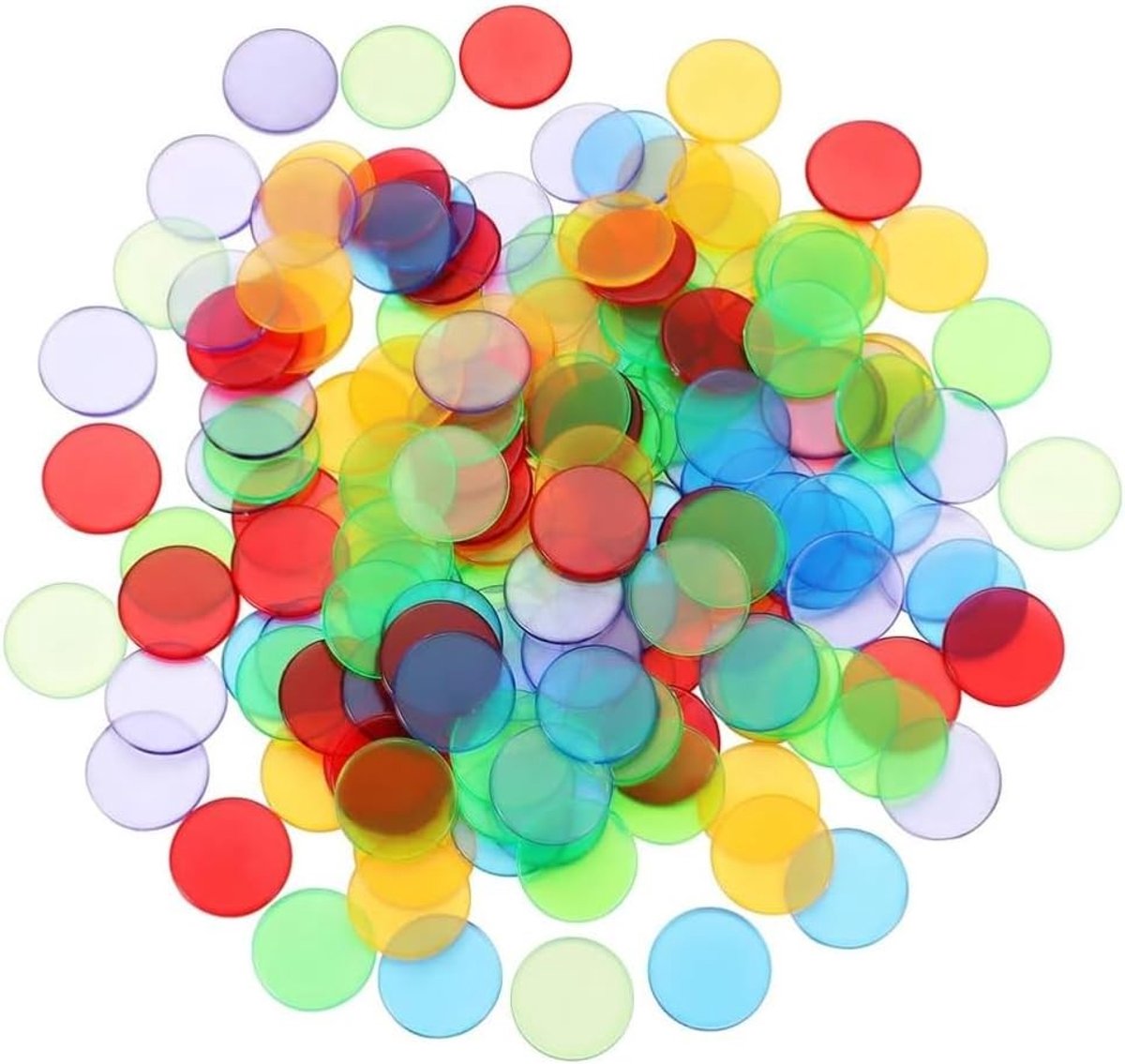 Bingo Chips Set van 100 Stuks, Nummer Markers en Speelstenen, Transparante Plastic Chips voor Bingo Spellen en Accessoires (1.8 cm Diameter)