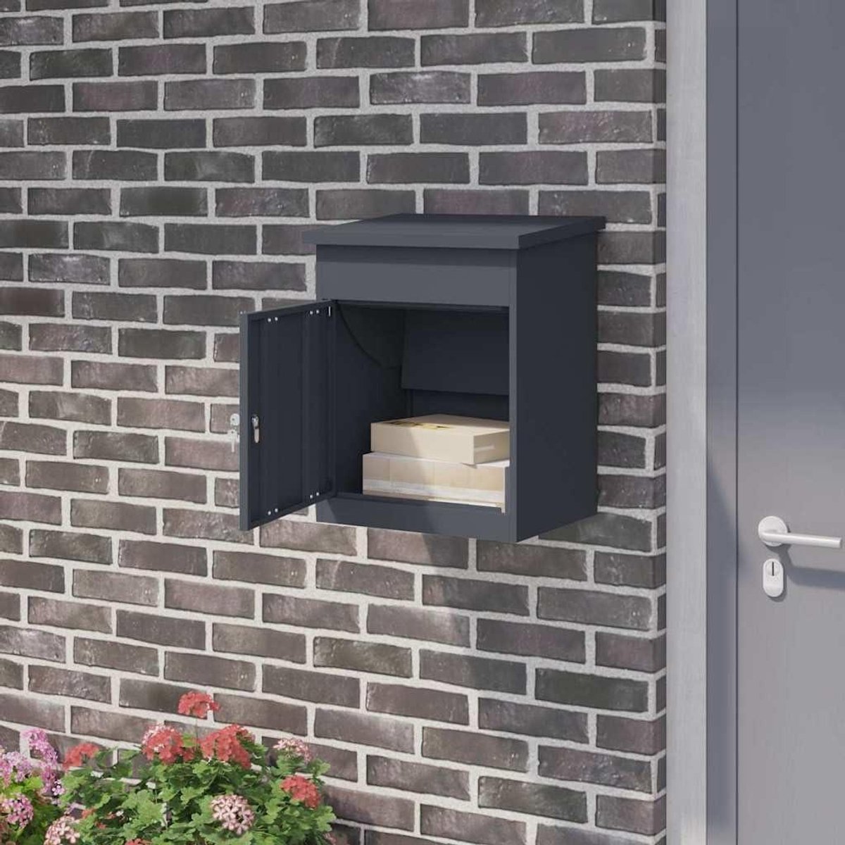 Pakketbox Tuin - Brievenbusbox Pakketkluis - Veilige Pakketopslag - Afsluitbaar Grendelslot - 47.5 x 38 x 59 cm - Antraciet