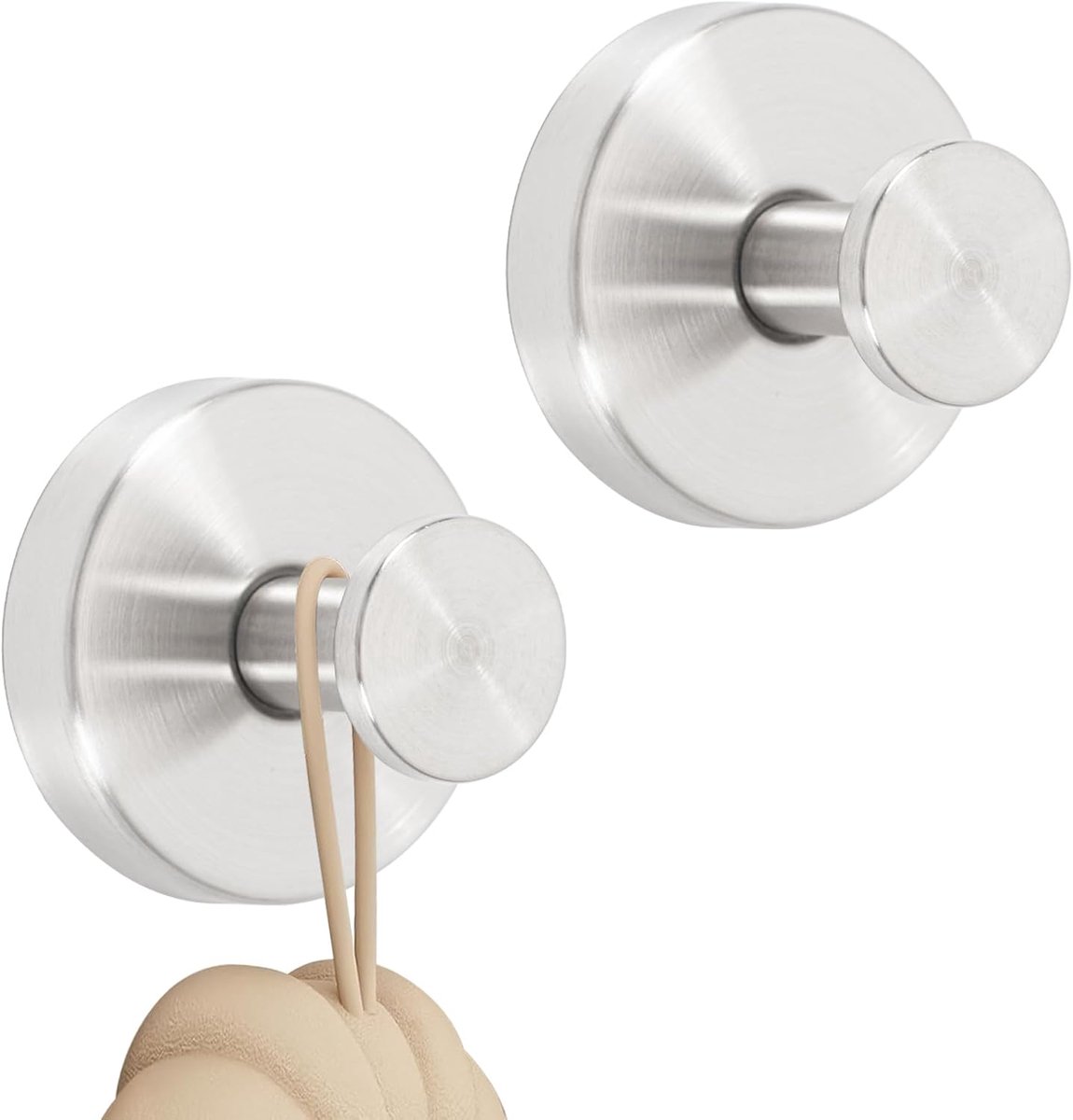 SnelShoppen - 2 Stuks Suction Cup Haken, Sterke Zuignap Haken, RVS Badkamer Haken, Handdoek Haken, Badjas Haken, Zwart en Zilver, Perfect voor Douche