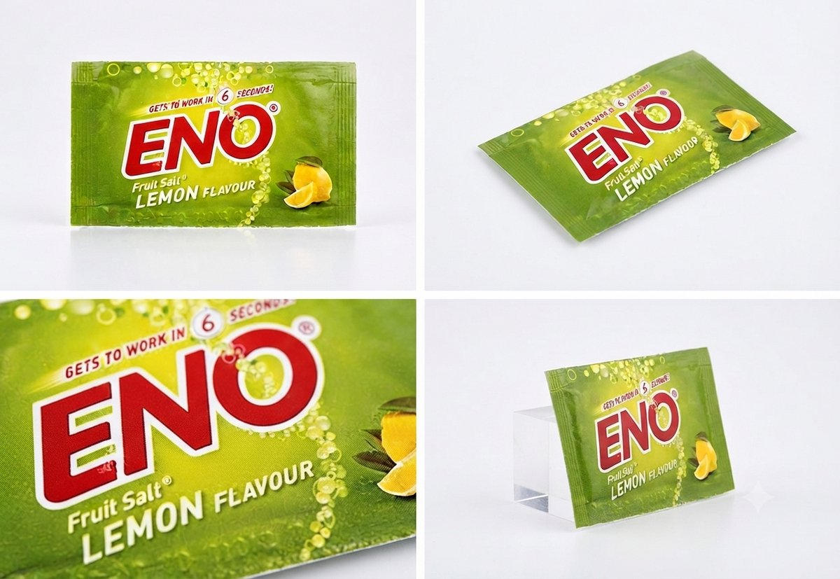 ENO Fruit Salt Citroen Smaak - Bruisend Antacida Poeder - Pak van 6 Sachetjes van elk 5g - Snelle Verlichting bij Brandend Maagzuur en Maagklachten Met Kajal Sticker