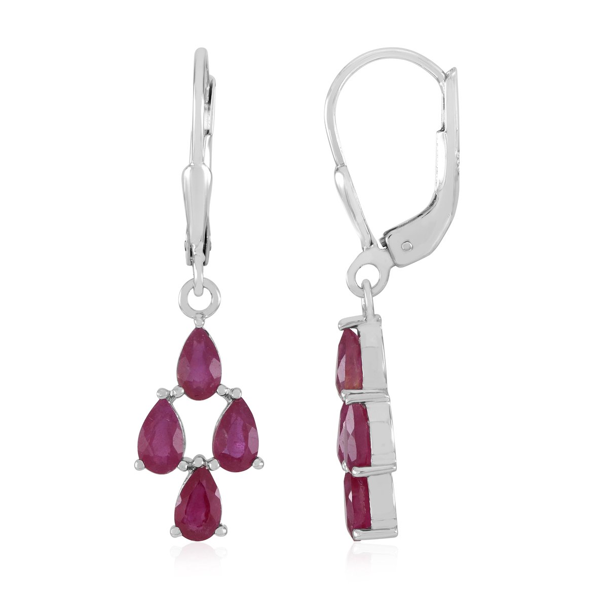 Cavill - 925 Sterling Zilver Oorbellen - 2,225 Ct Madagaskar Robijn - Gerhodineerd - Peervormig - Elegante Damesoorbellen