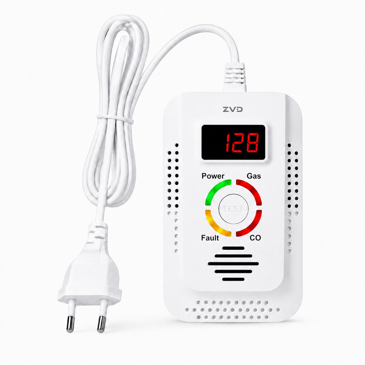 2-in-1 Koolmonoxide- en Brandbaar Gasdetector - Stopcontactmodel met Digitaal LED-display - Detecteert Aardgas, Methaan, Propaan, LPG en Stadsgas - 1 Stuk