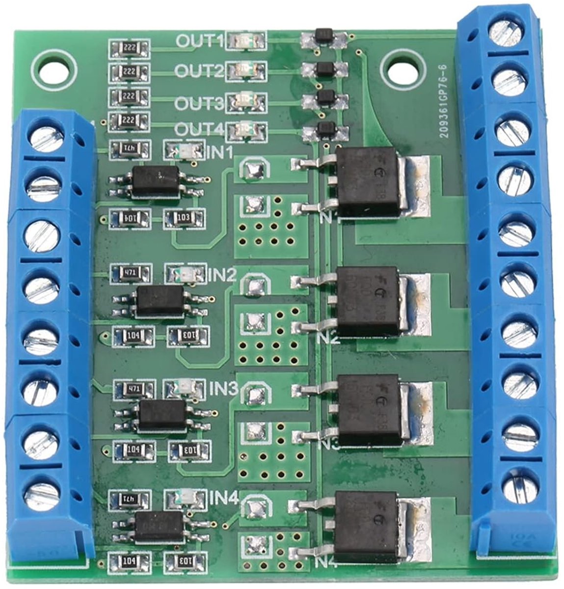 4-kanaals mosfet versterker module, PWM stuurprint voor 3-20V tot 3.7-27VDC, 10A vermogen, ideaal voor audio en motorbesturing
