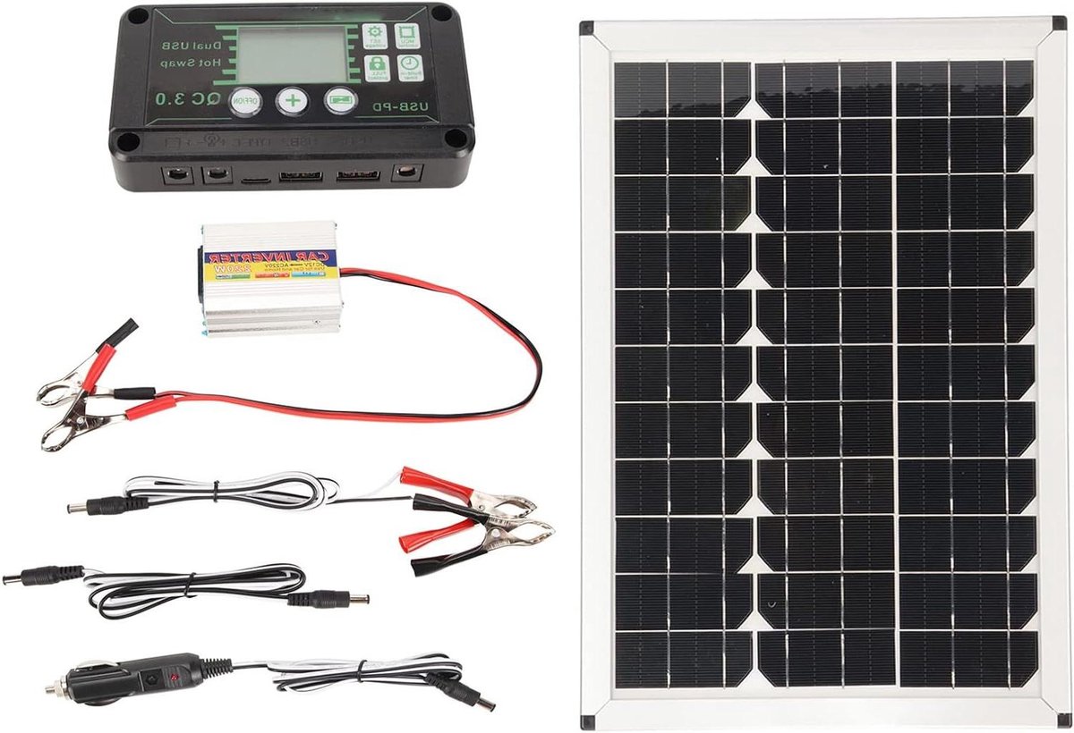 Zonnepaneel Kit - Solar Charger - Off-Grid Stroom - MPPT Controller - 100W - Zwart