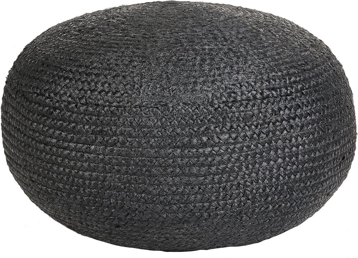 Ronde Poef - Hocker Ottomaan - Zitten en Decoreren - Handgemaakt Vlechtwerk - 45x45x30 cm - Zwart