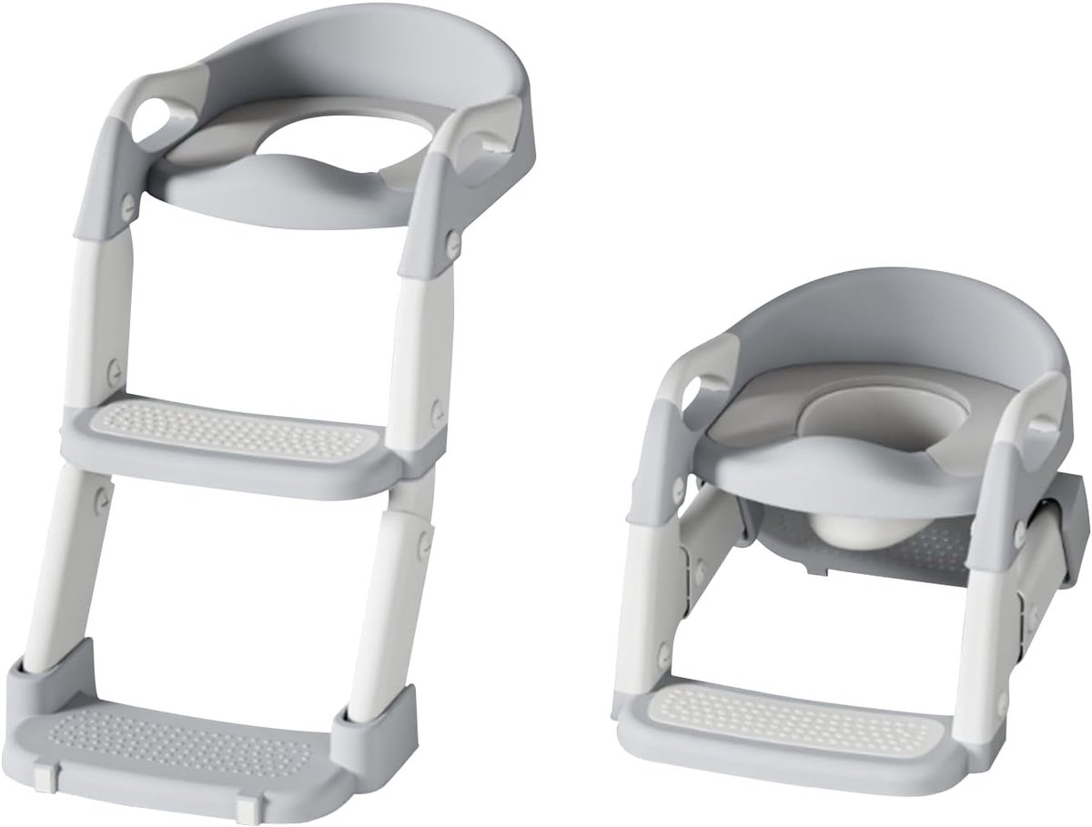 SnelShoppen - Kinder Toiletbril 2-in-1 voor Jongens en Meisjes, Splash-proof en Antislip Kussen, Grijs, Geschikt van 6 Maanden tot 3 Jaar en 3 Jaar+