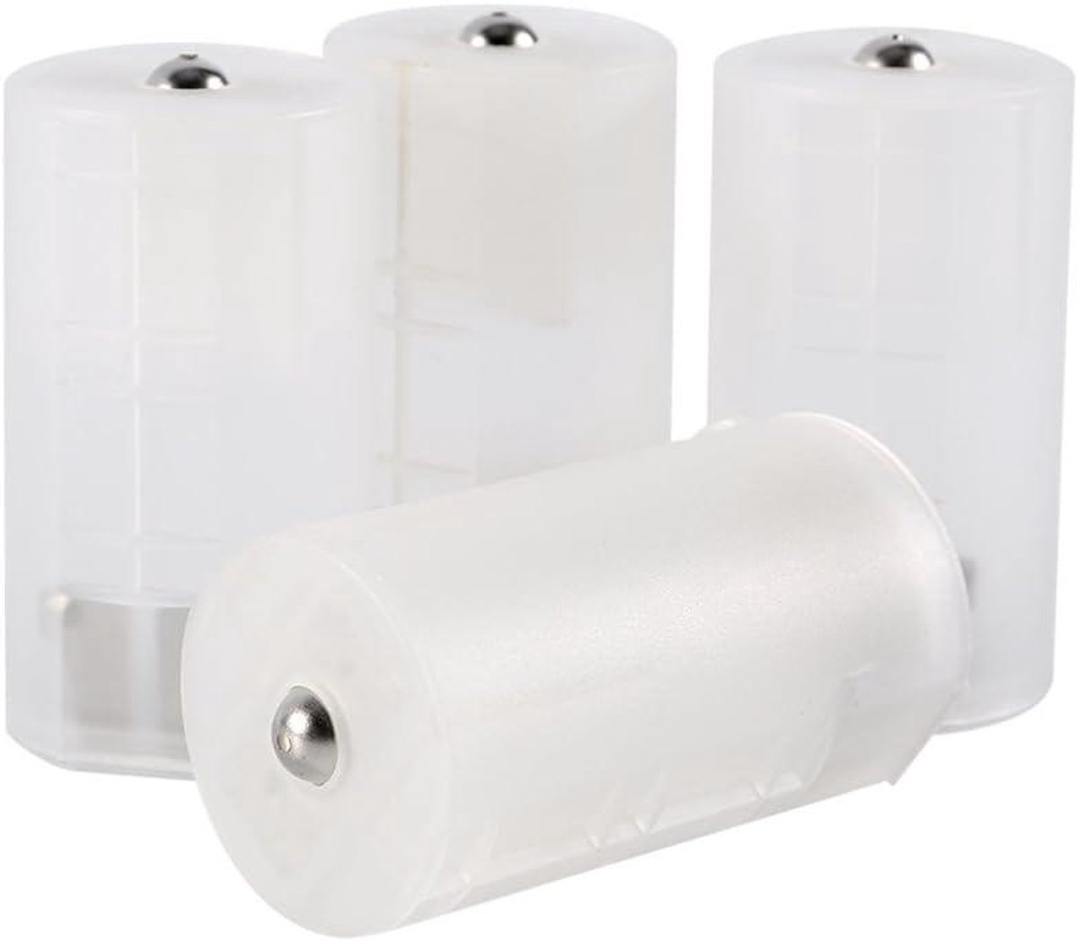 Batterij Adapter - Converter Boxen - Batterijen Omzetten - Converteert 2xAA naar 1xD - 4 stuks - Translucent Wit