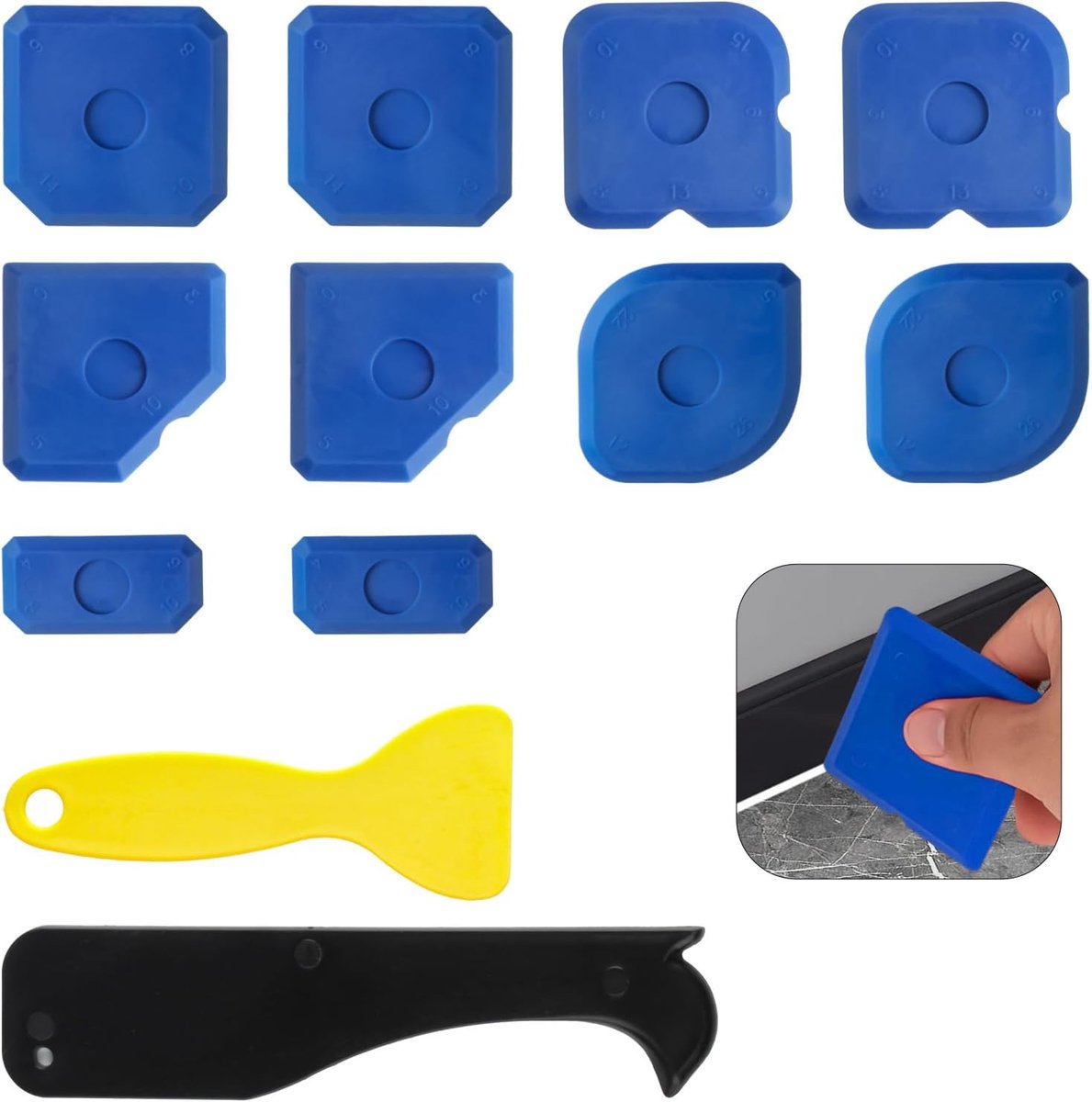 SnelShoppen - 12-delige Silicone Puller Set - Silicone Voegen Gladmaker, Silicone Verwijderaar voor Keuken en Badkamer, Duurzaam en Flexibel, Inclusie