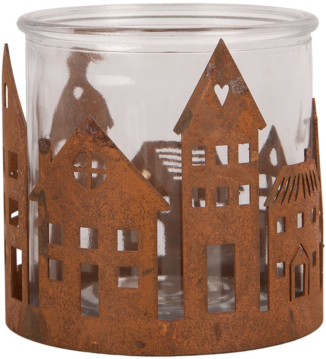 Clayre & Eef Waxinelichthouder Huis Ø 11x10 cm Bruin Metaal