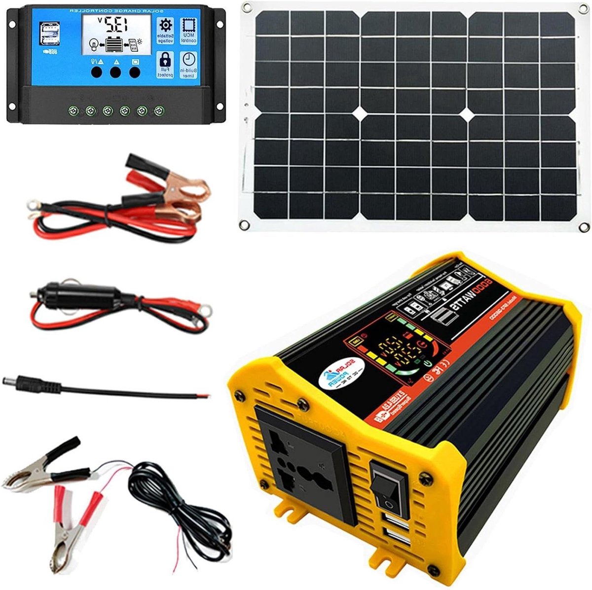 Zonnepaneel Starterset - Zonne-energie Kit - Energievoorziening Onderweg - 6000W Vermogen - 148.5 x 78 x 35 mm - Zwart