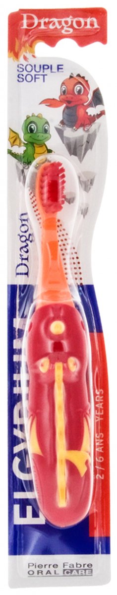 Elgydium Dragon Tandenborstel 2-6 Jaar Zacht (Kleur : Rood en oranje)