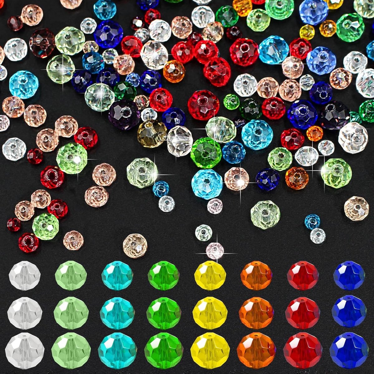 Kralen voor armbanden 1146 stuks - gefacetteerde rondelle 4/6/8 mm - kristalglaskralen - ideaal voor sieraden maken - SnelShoppen