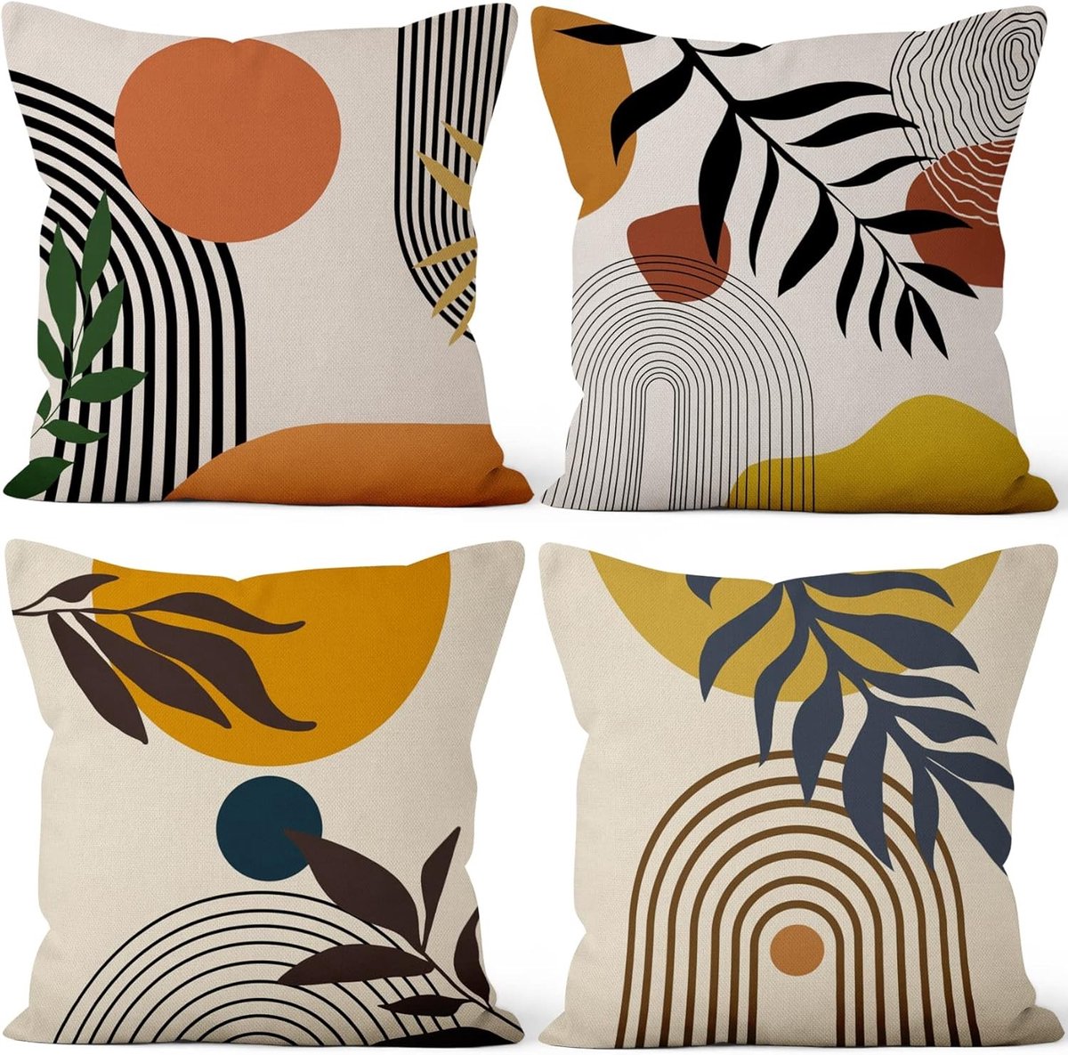 Boho Kussenhoezen 20 x 20 Inch met Abstracte Zon en Maan - Set van 4 voor Woonkamer, Tuin en Slaapkamer Decoratie