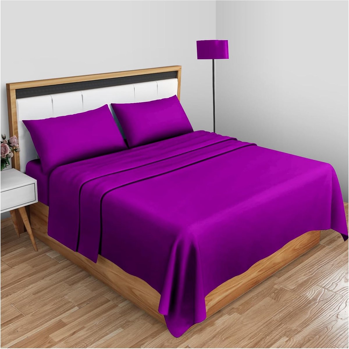 SnelShoppen - Non-Iron Percale Laken King Size - Polycotton Antikreuk Hotelkwaliteit Bedlinnen - Luxe Effen Kleur Bessen - Ideaal voor Slaapkamer