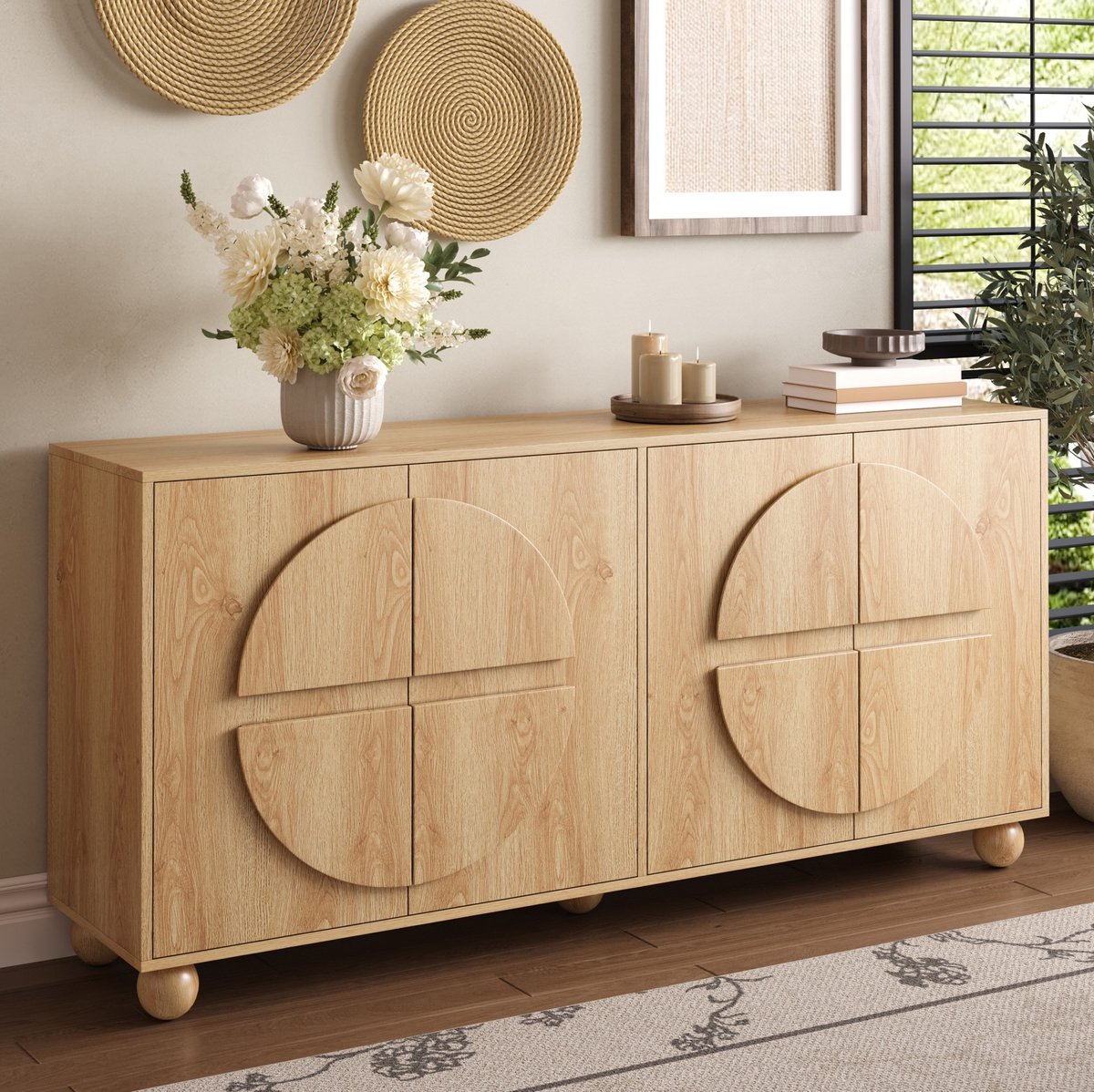 MIVRAY Dressoir Vier Deuren Met Verstelbare Planken En Gesloten Opbergruimte Voor Woonkamer En Hal Houtkleurig 160 Cm