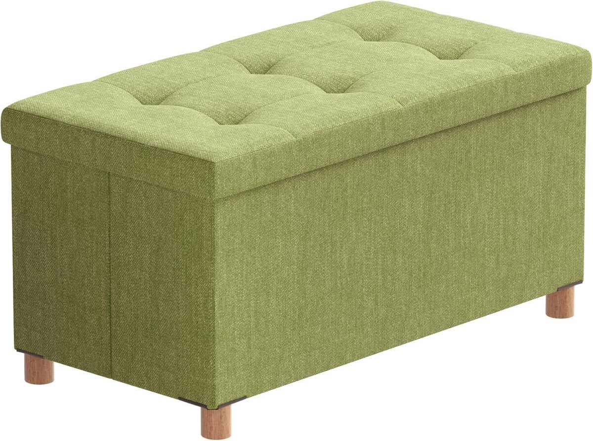 SnelShoppen - Houten Opbergbank met Opbergruimte, Zitting Kruk, Voetsteun, Vouwbare Zitting Box, Kruk met Deksel, Groen, 76 x 38 x 38 cm, Ideaal voor
