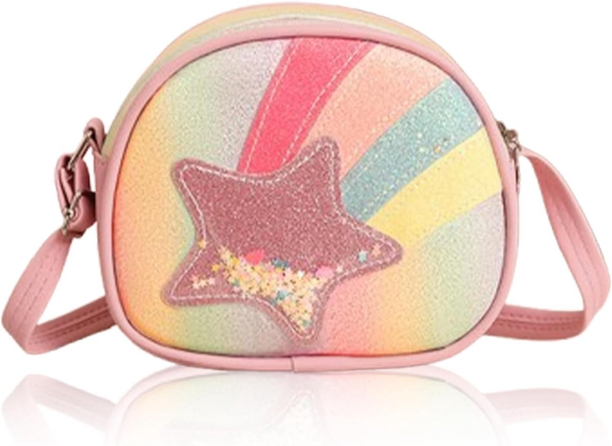 Meisjes Handtas - Schoudertas Kinderen - Dagelijks Gebruik - Regenboog Pailletten - 18 x 15 cm - Roze