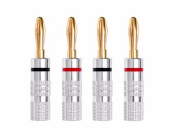Banaanstekker 4 Stuks -Gold plated Luidspreker Stekker - Voor Versterker & Speakers - Luidsprekerstekker
