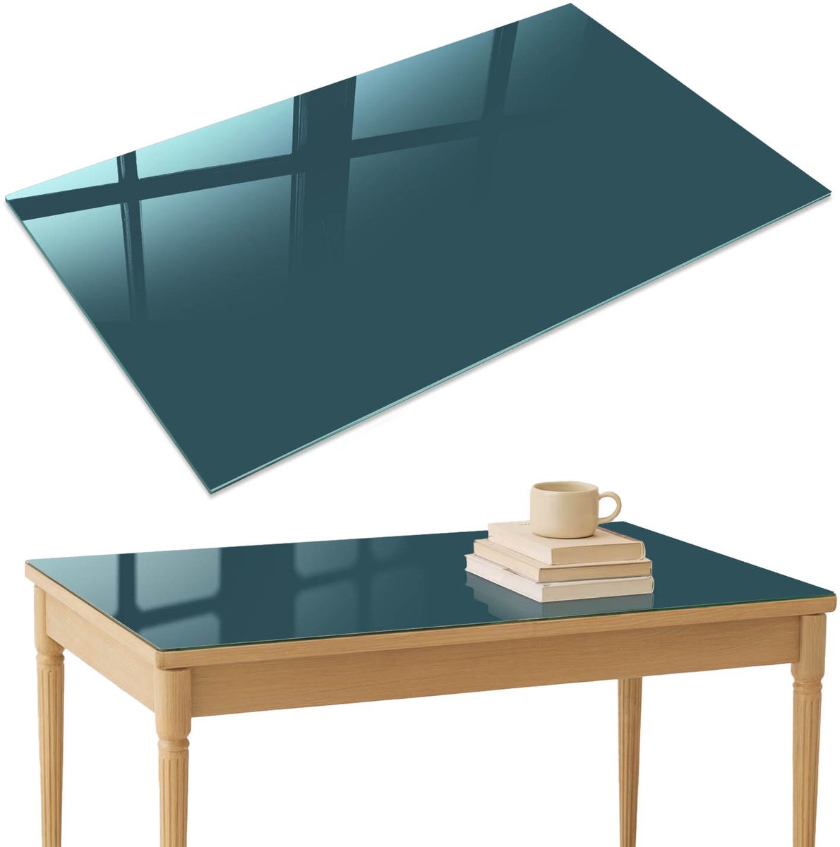 ArtPrintCave Donker turkoois Glazen Tafelblad 120x80 cm - Tafelblad Rechthoek - Turkoois Tafelblad Glas - Achtergronden en patronen Eettafel Met Glasplaat