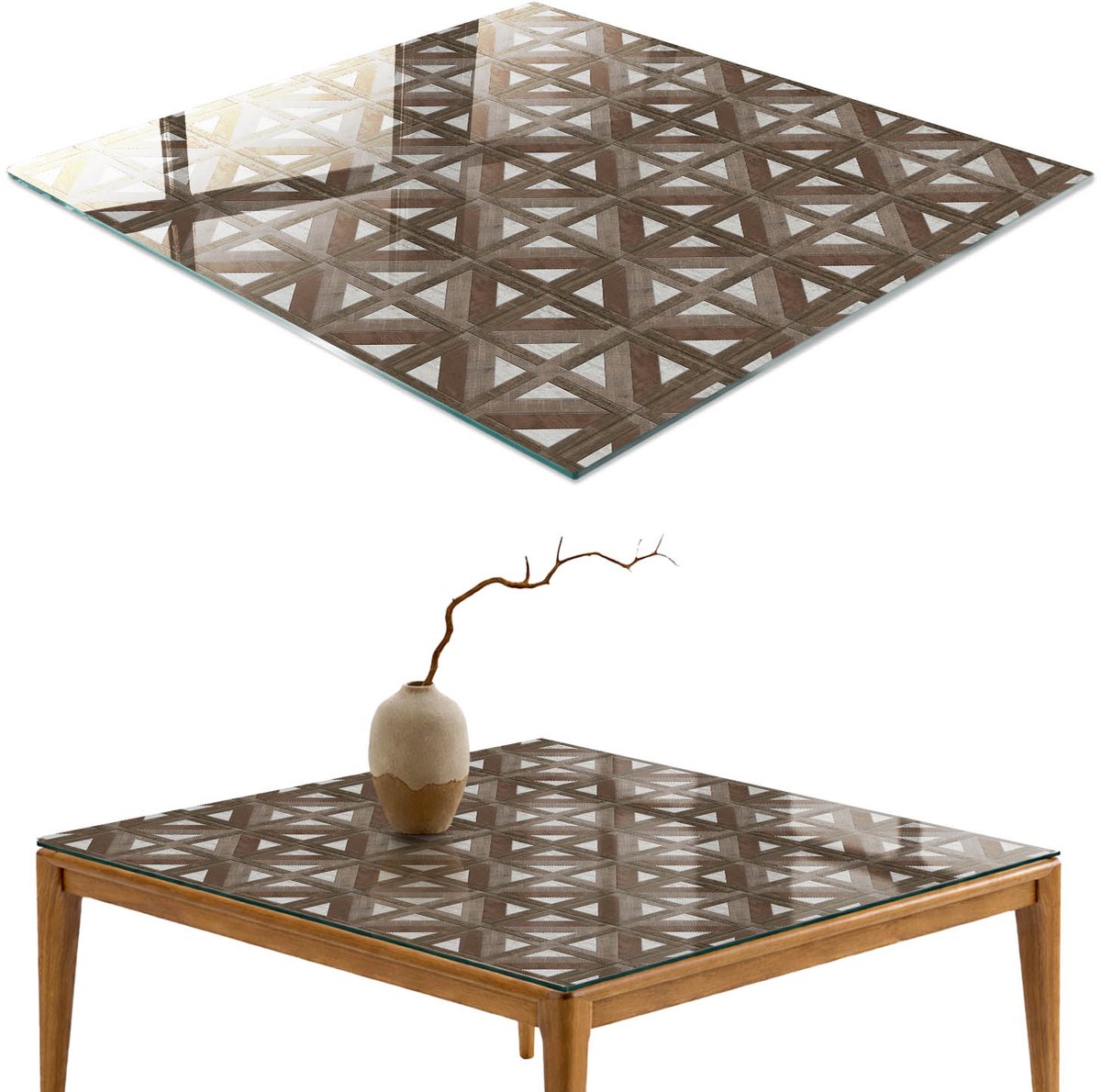 ArtPrintCave Geometrische achtergrond Glazen Tafelblad - 50x50 cm - Tafelblad Vierkanten - Bruin Bureaublad - Geometrie Eettafel Met Glasplaat