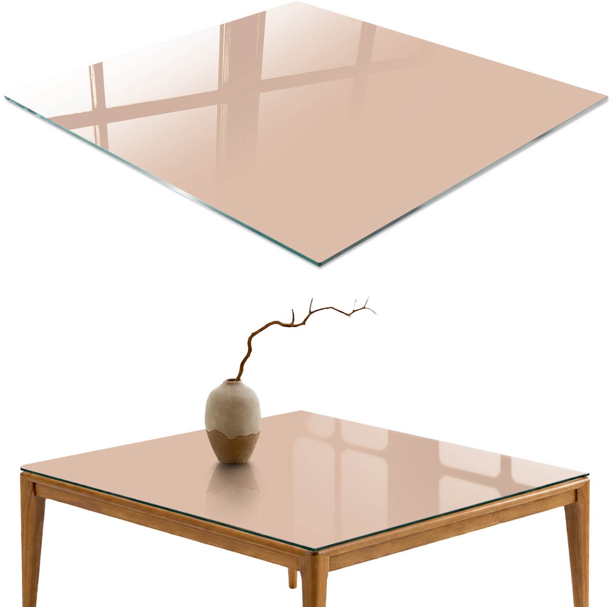 ArtPrintCave Warm beige Glazen Tafelblad 60x60 cm - Tafelblad Rechthoek - Beige Glazen Eettafel - Achtergronden en patronen Eettafel Met Glasplaat