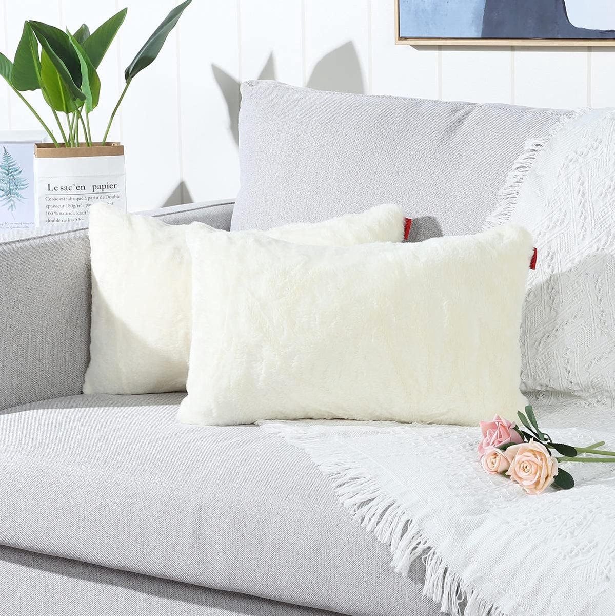 Geel Nepbont Kussenhoezen 30x50 cm - Zachte en Cozy Decoratieve Kussenhoezen voor Bank en Slaapkamer, Set van 2
