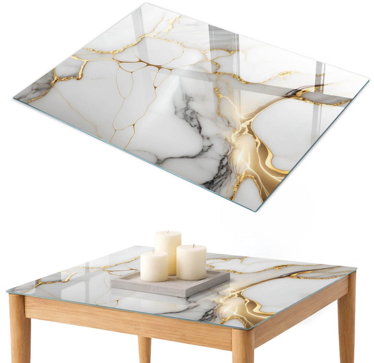 ArtPrintCave Abstract marmer Glazen Tafelblad 100x70 cm - Tafelblad Rechthoek - Wit Terrastafel - Abstractie Keukentafel