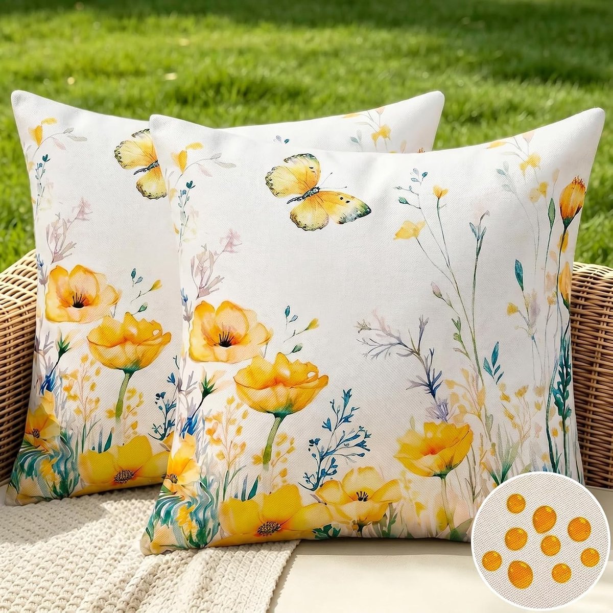 Decoratieve Kussenhoes 45 x 45 cm met Glanzende Gele Bloemen - Waterdicht en Geschikt voor Buiten - Perfect voor Woonkamer en Slaapkamer Decoratie