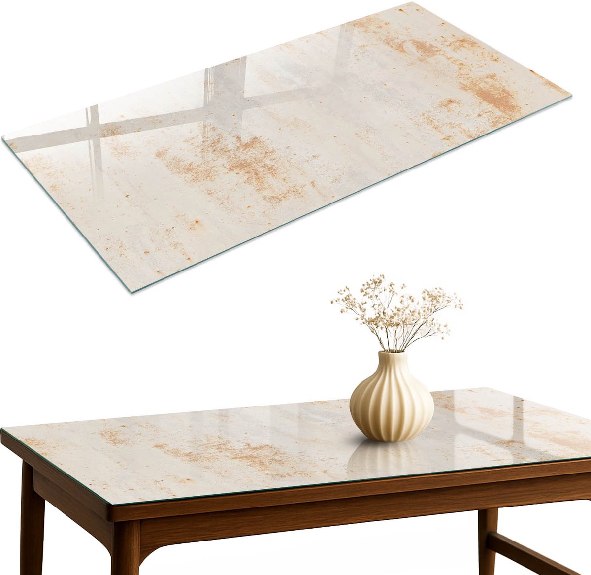 ArtPrintCave Rustieke achtergrond Glazen Tafelblad 120x60 cm - Tafelblad Rechthoek - Beige Eettafel Met Glasplaat - Texturen Tafelblad Glas