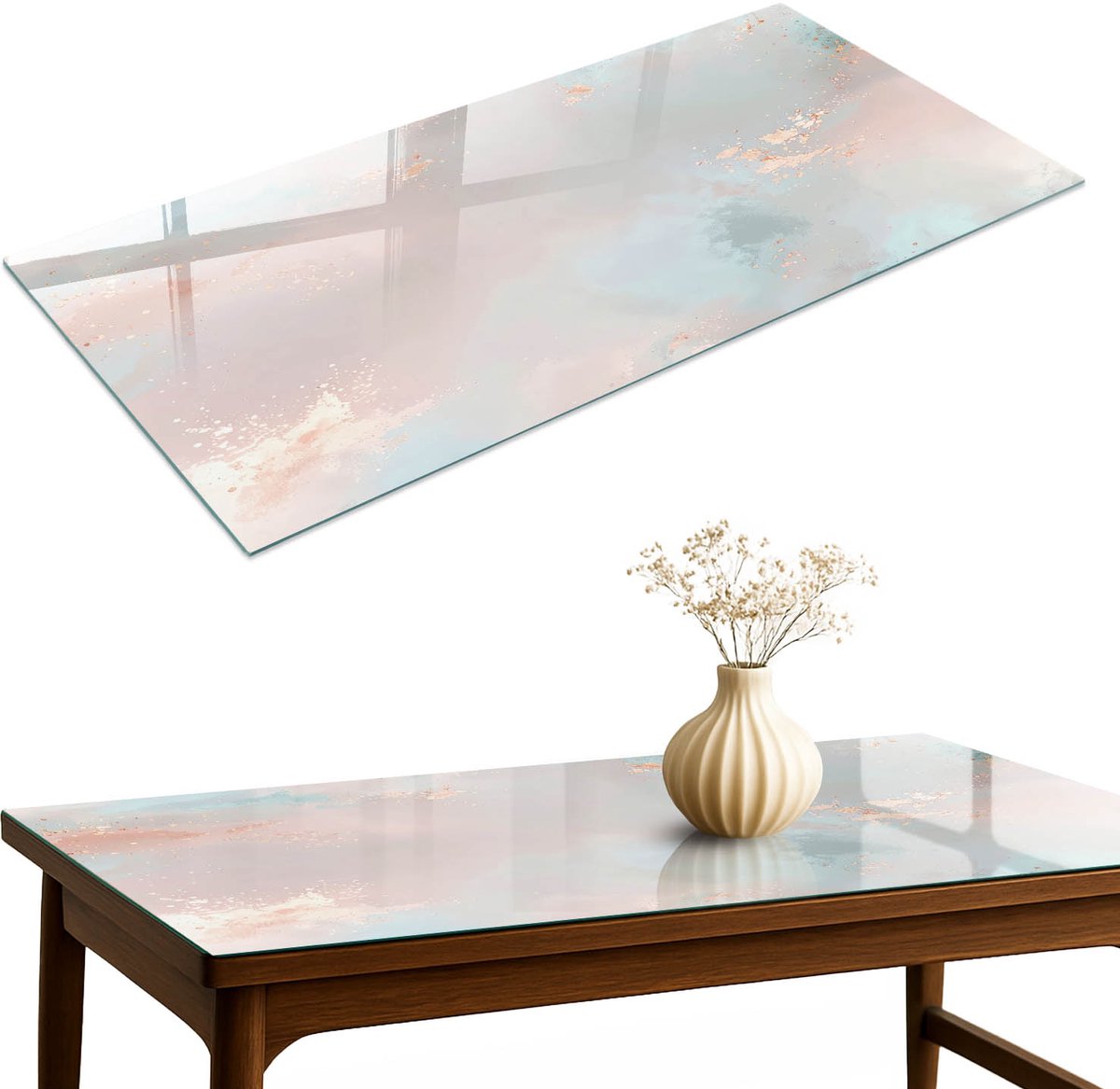 ArtPrintCave Pastel abstractie Glazen Tafelblad 120x60 cm - Tafelblad Rechthoek - Blauw Keukentafel - Abstractie Keukentafel