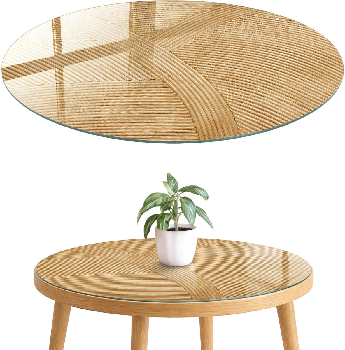 ArtPrintCave Elegante golven Glazen Tafelblad fi70 cm - Tafelblad Rond - Beige Bureaublad - Achtergronden en patronen Glazen Eettafel